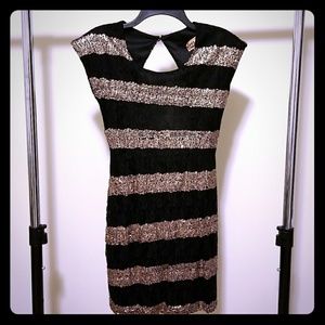 Gold & Black Sequin Stripe Mini Dress